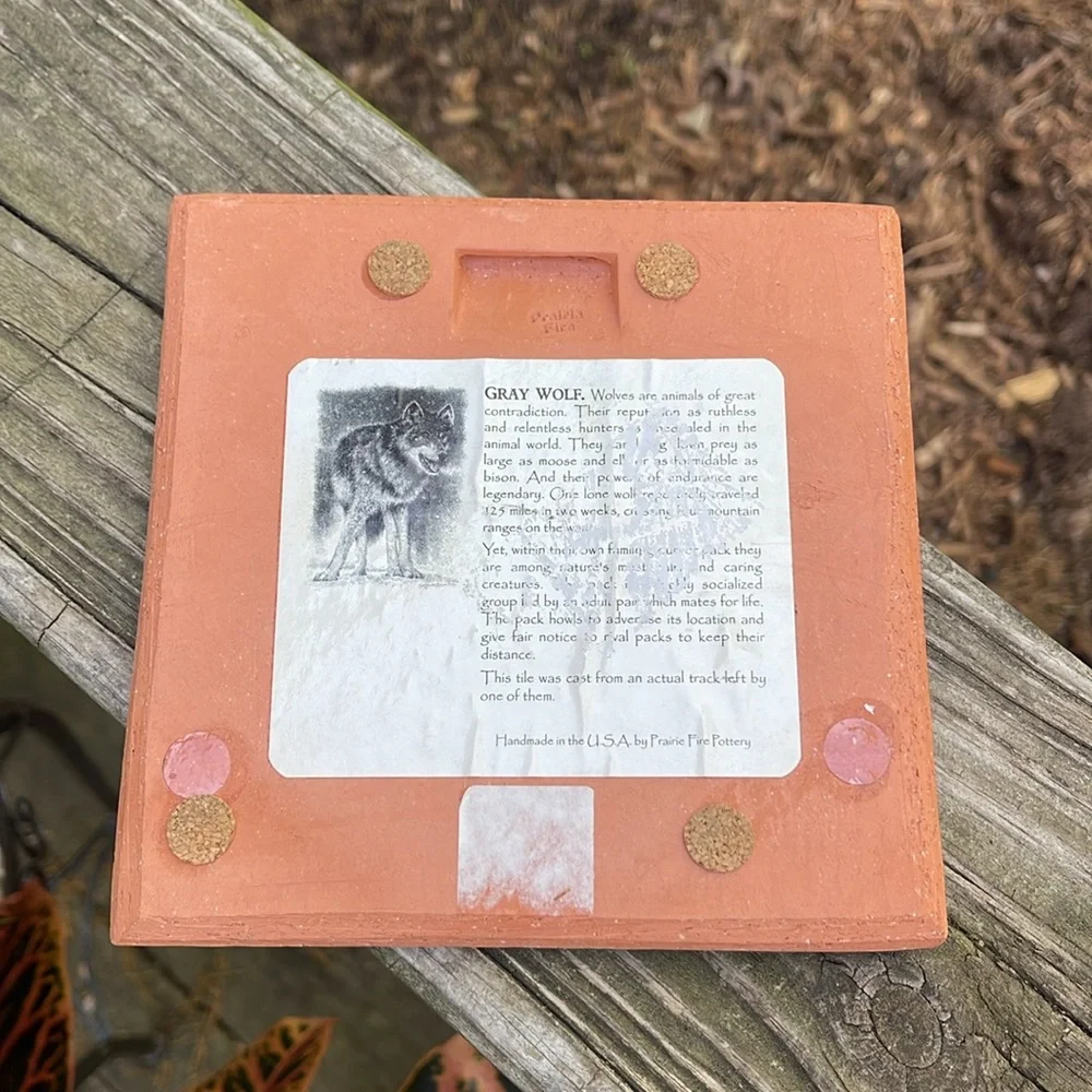 Prairie Fire Pottery Gray Wolf Paw Print Tile